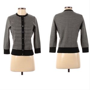 Ann Taylor Houndstooth Black White & Gray Cardigan sz Large NWOT